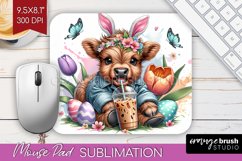 Highland Cow Mouse Pad Sublimation - Easter Cow Mousepad PNG Product Image 1