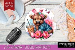 Highland Cow Car Coaster - Easter Cow Coaster PNG Product Image 1