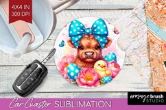 Highland Cow Car Coaster - Easter Cow Coaster PNG Product Image 1