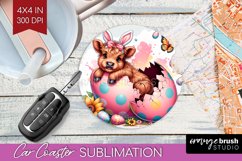 Highland Cow Car Coaster - Easter Cow Coaster PNG Product Image 1