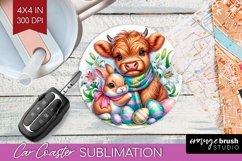 Highland Cow Car Coaster - Easter Cow Coaster PNG Product Image 1