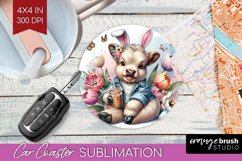 Highland Cow Car Coaster - Easter Cow Coaster PNG Product Image 1