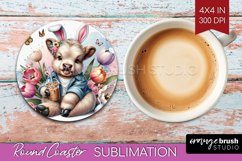 Highland Cow Round Coaster - Easter Cow Coaster PNG Product Image 1
