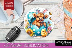 Highland Cow Car Coaster - Easter Cow Coaster PNG Product Image 1