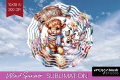 Highland Cow Wind Spinner Sublimation PNG - Easter Cow Round Product Image 1