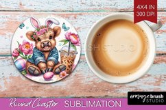 Highland Cow Round Coaster - Easter Cow Coaster PNG Product Image 1