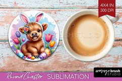 Highland Cow Round Coaster - Easter Cow Coaster PNG Product Image 1