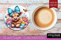 Highland Cow Round Coaster - Easter Cow Coaster PNG Product Image 1