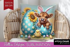 Highland Cow Pillow Sublimation - Easter Cow Pillow Cover Product Image 1