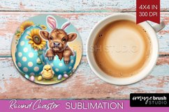 Highland Cow Round Coaster - Easter Cow Coaster PNG Product Image 1