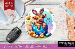 Highland Cow Car Coaster - Easter Cow Coaster PNG Product Image 1