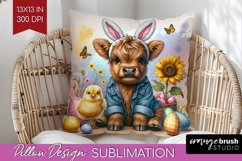 Highland Cow Pillow Sublimation - Easter Cow Pillow Cover Product Image 1