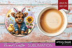 Highland Cow Round Coaster - Easter Cow Coaster PNG Product Image 1