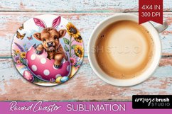 Highland Cow Round Coaster - Easter Cow Coaster PNG Product Image 1