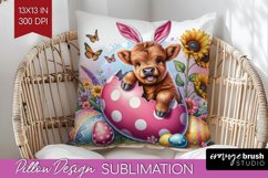 Highland Cow Pillow Sublimation - Easter Cow Pillow Cover Product Image 1