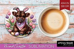 Highland Cow Round Coaster - Easter Cow Coaster PNG Product Image 1