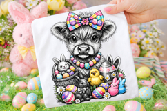 Highland Cow Easter PNG, Bunny Easter PNG, Happy Easter PNG Product Image 1