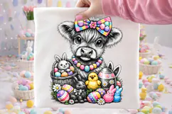 Highland Cow Easter PNG, Bunny Easter PNG, Happy Easter PNG Product Image 2