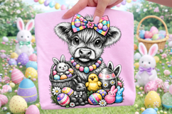 Highland Cow Easter PNG, Bunny Easter PNG, Happy Easter PNG Product Image 3