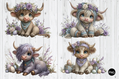 Whimsical Cute Highland Cow PNG, Easter Highland Cow PNG Product Image 1