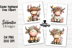 Easter highland Cow Clipart, Easter Sublimation PNG Product Image 1