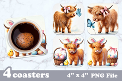 Easter Highland Cow Sublimation | Cute Square Coaster Bundle Product Image 6