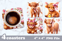 Easter Highland Cow Sublimation | Cute Square Coaster Bundle Product Image 4