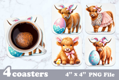 Easter Highland Cow Sublimation | Cute Square Coaster Bundle Product Image 5