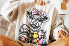 Highland Cow Easter PNG, Bunny Easter PNG, Happy Easter PNG Product Image 5
