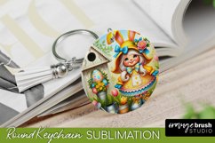 Easter Keychain Sublimation Easter Bunny Gnome Round PNG
