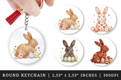 Easter round keychain pintable sublimation design png Product Image 1