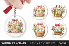 Easter round keychain pintable sublimation design png Product Image 1