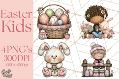 Adorable Easter Kids Clipart, Playful Children Clip Art PNG Product Image 1