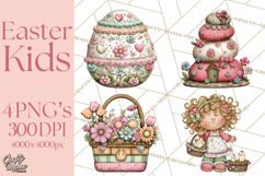 Adorable Easter Kids Clipart, Playful Children Clip Art PNG Product Image 1