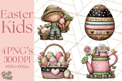 Adorable Easter Kids Clipart, Playful Children Clip Art PNG Product Image 1