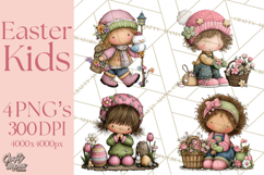 Adorable Easter Kids Clipart, Playful Children Clip Art PNG Product Image 1