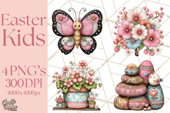 Adorable Easter Kids Clipart, Playful Children Clip Art PNG Product Image 1