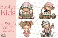 Adorable Easter Kids Clipart, Playful Children Clip Art PNG Product Image 1
