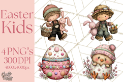 Adorable Easter Kids Clipart, Playful Children Clip Art PNG Product Image 1