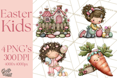Adorable Easter Kids Clipart, Playful Children Clip Art PNG Product Image 1