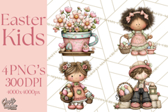 Adorable Easter Kids Clipart, Playful Children Clip Art PNG Product Image 1
