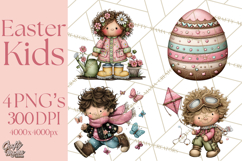 Adorable Easter Kids Clipart, Playful Children Clip Art PNG Product Image 1
