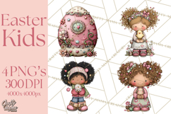 Adorable Easter Kids Clipart, Playful Children Clip Art PNG Product Image 1