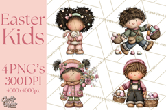 Adorable Easter Kids Clipart, Playful Children Clip Art PNG Product Image 1
