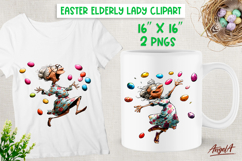 Happy Elderly lady with Easter eggs clipart PNG Product Image 1