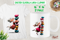 Dancing Elderly old lady with Easter eggs clipart PNG Product Image 1