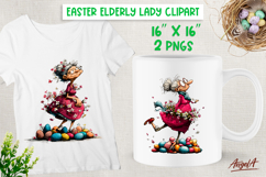 Easter clipart Funny Elderly lady with eggs Grandmother PNG Product Image 1