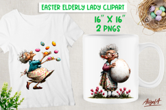 Funny Elderly lady with Easter eggs clipart PNG Product Image 1