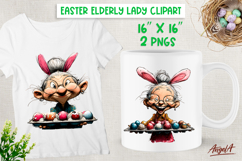 Easter clipart Funny Elderly lady with eggs Bunny ears PNG Product Image 1
