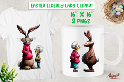 Easter clipart Funny Elderly lady with Bunny PNG Product Image 1